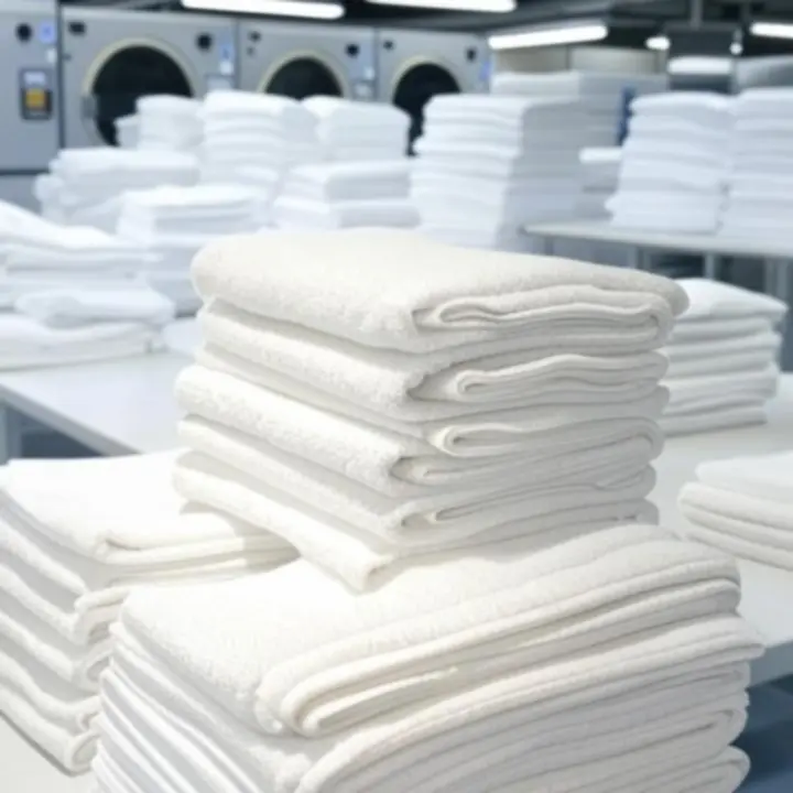 Śnieżnobiała hotelowa pościel i ręczniki po profesjonalnym praniu