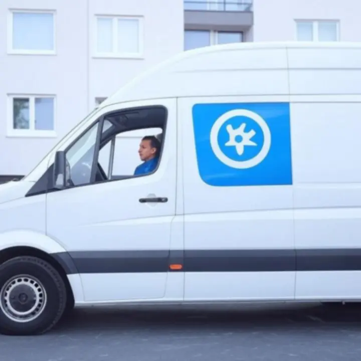 Samochód dostawczy pralni PureWashFlow pod adresem klienta