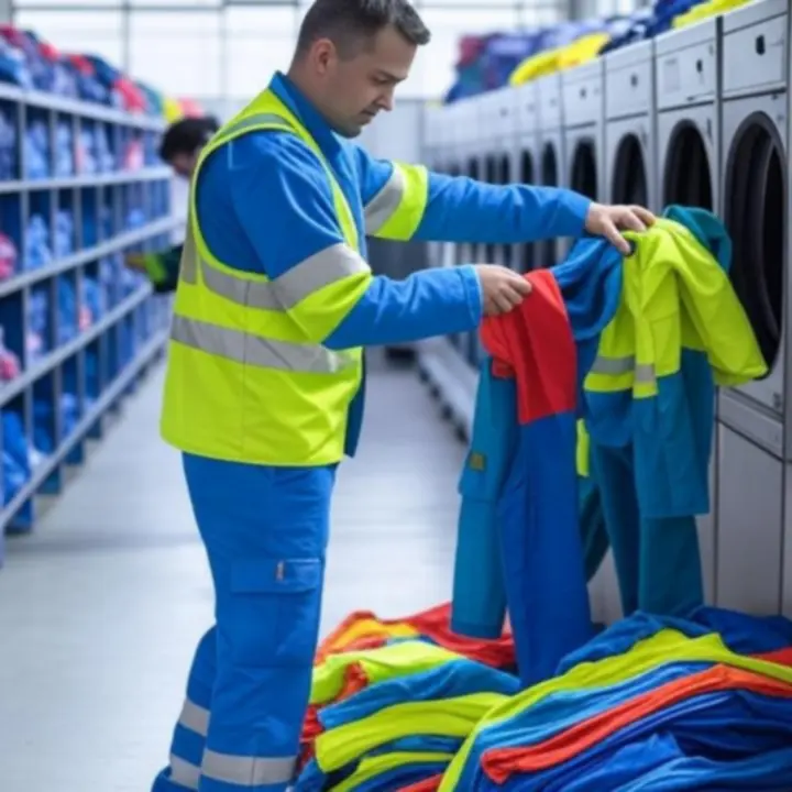 Czyste ubrania robocze w przemysłowej pralni
